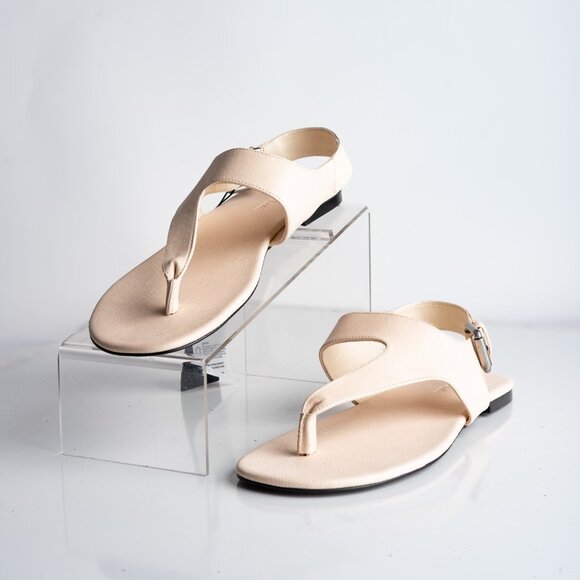 Massimo Dutti Womens Leather Thong Flats Ivory Cream US 9 EU 40 New 1708/450 - Picture 1 of 8